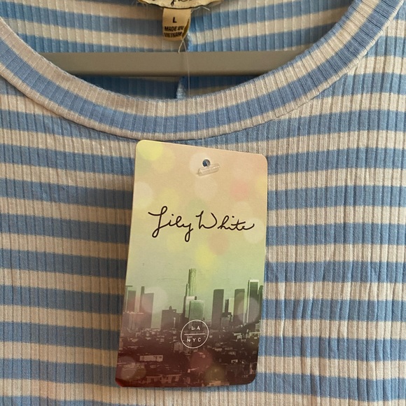 NEW Light Blue & White Lily White Striped Soft T-Shirt Dress Women’s Size Large! - Picture 2 of 5